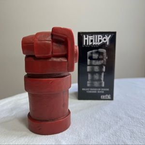 Hellboy hand of doom ceramic coin bank, 2 1/2”width by 5”tall